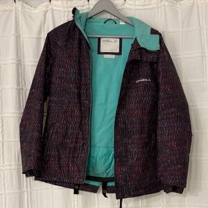 O'Neill Multicolor Hooded Ski Jacket with Teal Interior